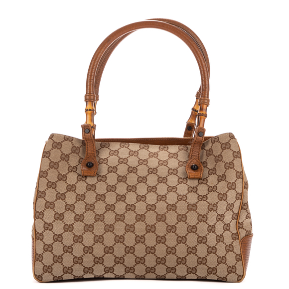 Gucci Handbags - Gucci Bamboo Tote   in Beige Monogram canvas